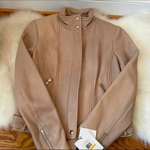 Calvin Klein tan leather moto jacket